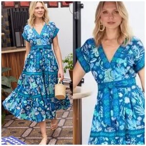 Printfresh Beachy Keen Dress Oceania Starfish Seahorse Tiered Maxi Dress